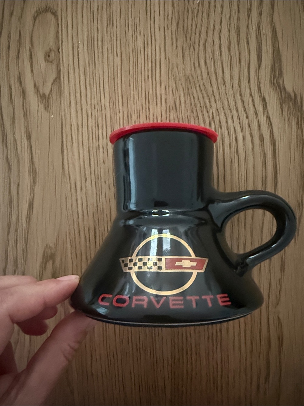 Vintage Corvette 1980s black ceramic coffee mug